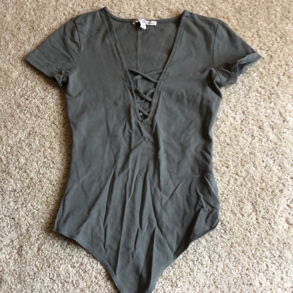 Army green lace up bodysuit